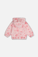 Load image into Gallery viewer, Deux Par Deux Faux Fur Zip Jacket Jacquard Hearts
