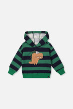 Load image into Gallery viewer, Deux Par Deux Fleece Hoodie Dino Stripes
