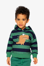 Load image into Gallery viewer, Deux Par Deux Fleece Hoodie Dino Stripes
