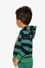 Load image into Gallery viewer, Deux Par Deux Fleece Hoodie Dino Stripes

