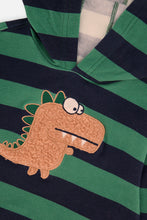 Load image into Gallery viewer, Deux Par Deux Fleece Hoodie Dino Stripes
