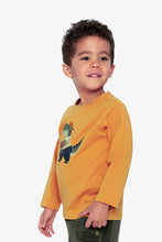 Load image into Gallery viewer, Deux Par Deux Dino Applique Tee Mustard Yellow
