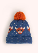Load image into Gallery viewer, Powder UK Highland Cow Hat and Mittens Navy
