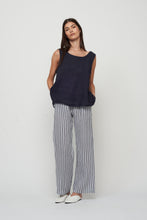 Load image into Gallery viewer, Pistache Sleeveless Linen Top with Elastic Detail Navy
