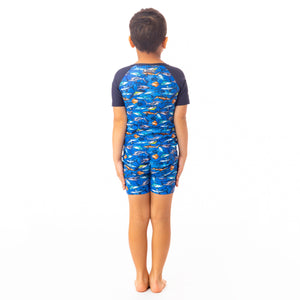 Nano Shark Print Rashguard Swimsuit