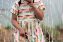 Load image into Gallery viewer, Little Green Radicals Button Dress Cream Rainbow
