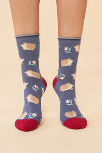 Powder UK Snuffling Hedgehogs Ankle Socks Navy