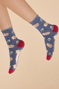 Powder UK Snuffling Hedgehogs Ankle Socks Navy