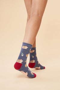 Powder UK Snuffling Hedgehogs Ankle Socks Navy