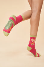 Load image into Gallery viewer, Powder UK Delicate Tropical Ankle Socks Dark Rose
