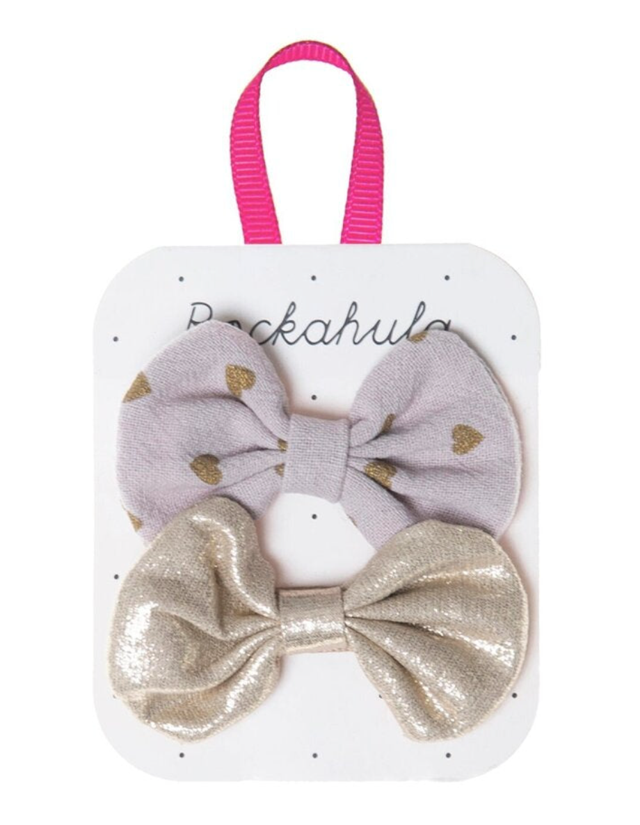Rockahula Scattered Heart and Gold Bow Clips