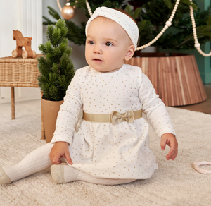 Petit Lem Golden Dots Pattern on Velour 3pc Dress Set