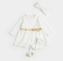 Load image into Gallery viewer, Petit Lem Golden Dots Pattern on Velour 3pc Dress Set
