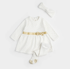 Petit Lem Golden Dots Pattern on Velour 3pc Dress Set