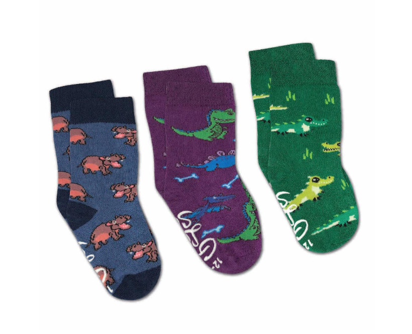 Hippopotamus, Crocodile and Dinosaur Socks 3-Pack
