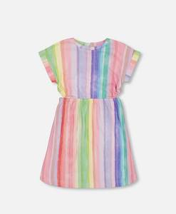Deux Par Deux Rainbow Stripe French Terry Dress