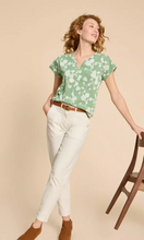 Load image into Gallery viewer, White Stuff UK Nelly Notch Neck Tee Green Print
