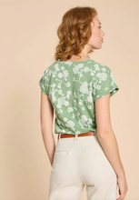 Load image into Gallery viewer, White Stuff UK Nelly Notch Neck Tee Green Print
