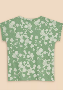 White Stuff UK Nelly Notch Neck Tee Green Print