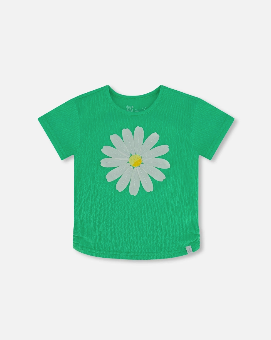 Deux Par Deux Daisy Crinkle Jersey Tee Spring Green