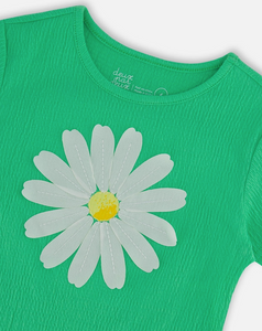 Deux Par Deux Daisy Crinkle Jersey Tee Spring Green