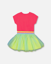Load image into Gallery viewer, Deux Par Deux Fuschia Dress with Lime Mesh Skirt
