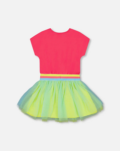 Deux Par Deux Fuschia Dress with Lime Mesh Skirt