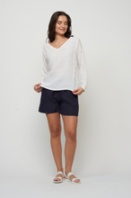 Load image into Gallery viewer, Pistache Long Sleeve Linen and Woven Top White
