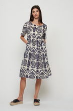 Load image into Gallery viewer, Pistache Light Cotton Print Dress Tribal Navy

