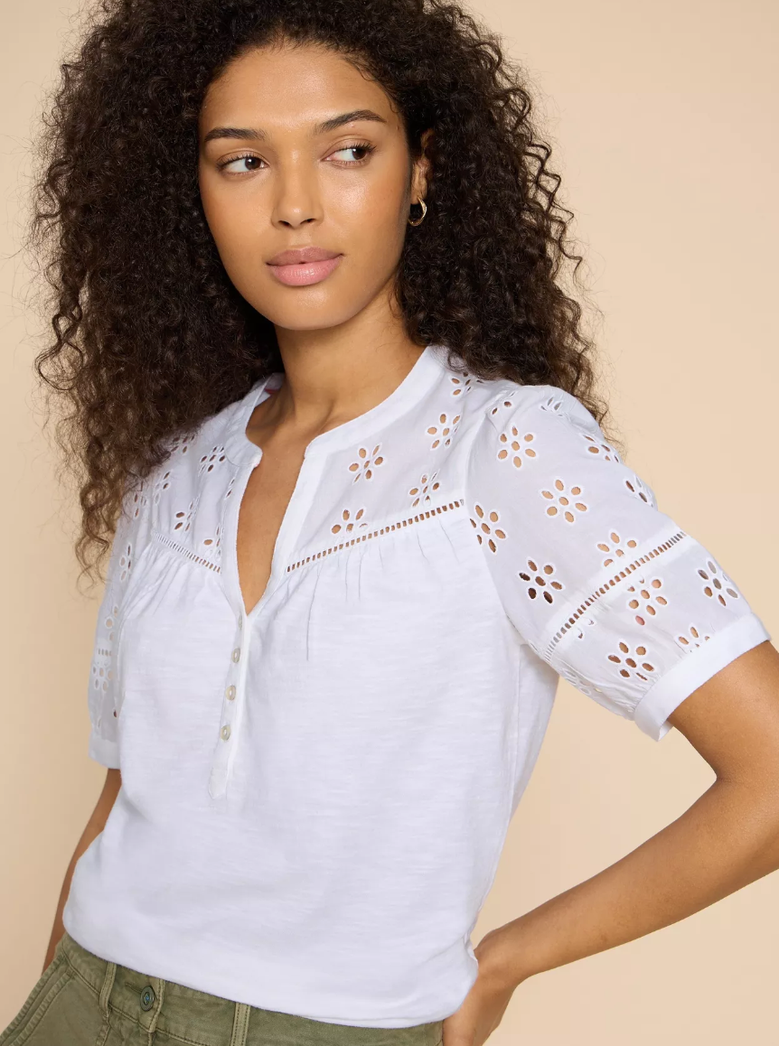 White Stuff UK Bella Broderie Mix Top