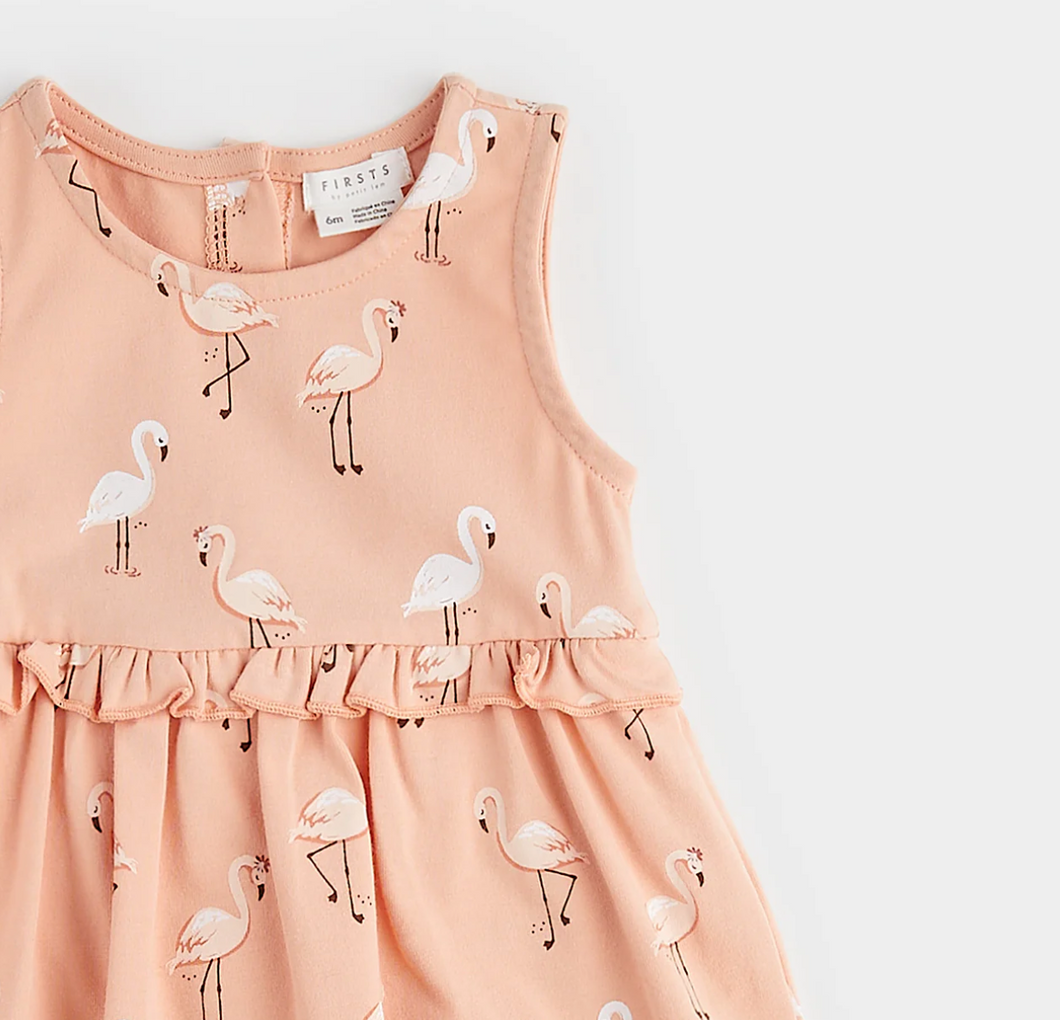 Petit Lem Flamingo Skirted Bodysuit Dress