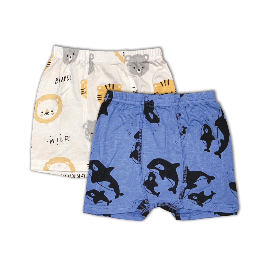 Silkberry Boys 2pack Bamboo Boxer Briefs Lion, Tigers and Bear/Orca Print