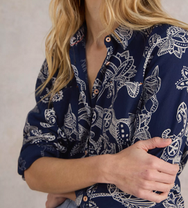 White Stuff UK Sophie Organic Cotton Shirt Navy Print