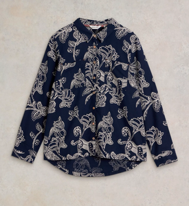 White Stuff UK Sophie Organic Cotton Shirt Navy Print