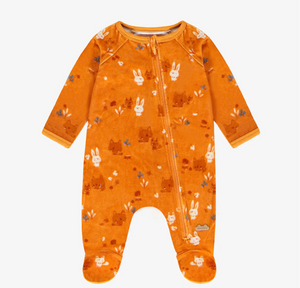 Souris Mini Fox Print Velour Sleeper Apricot