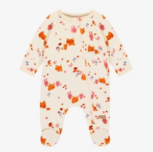 Souris Mini Fox Print Velour Sleeper Cream