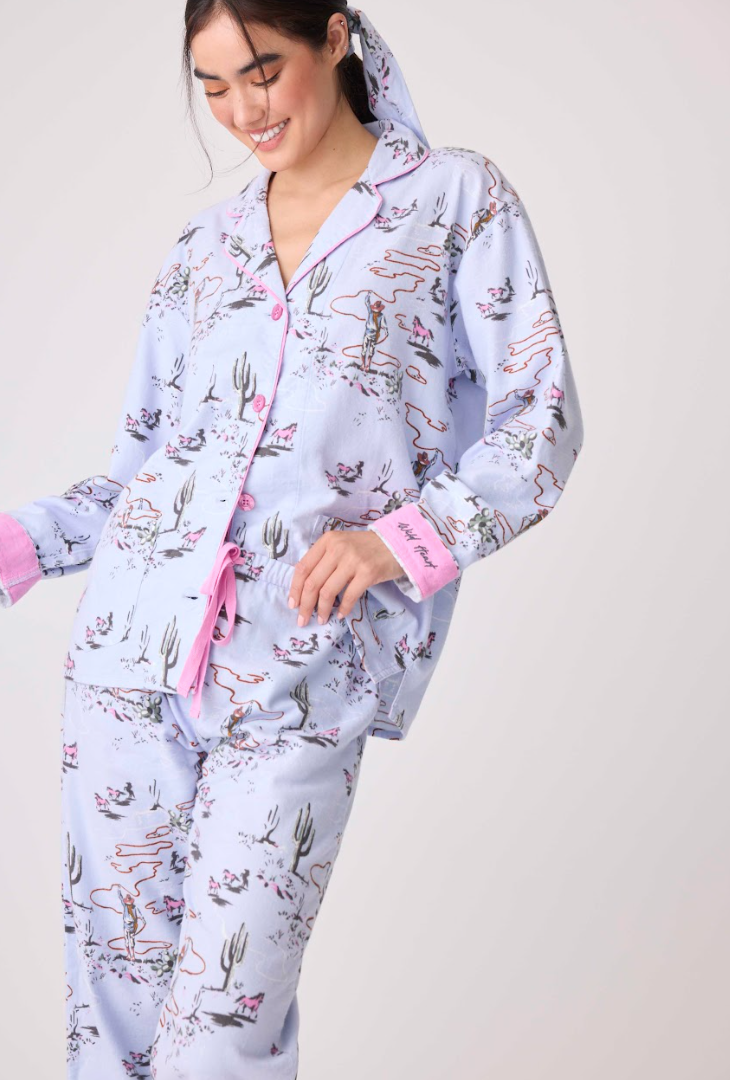 PJ Salvage Flannel Pyjamas Western Wildheart Blue Whisper