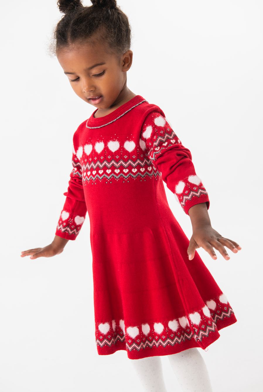 Boboli Fairisle Red Sweaterknit Dress and Tights