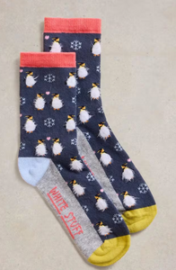 White Stuff UK Fluffy Penguin Ankle Sock Navy Multi