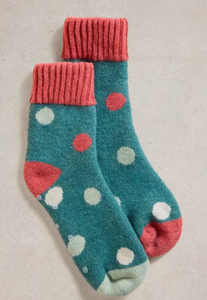 White Stuff UK Dotty Loopback Sock Teal Multi