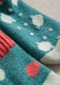 White Stuff UK Dotty Loopback Sock Teal Multi