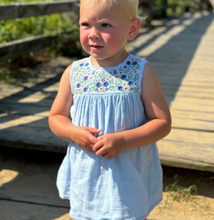 Load image into Gallery viewer, Poppet and Fox Embroidered Sleeveless Summer Blue Dress
