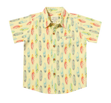 Load image into Gallery viewer, Me and Henry Maui Shirt Lemon Surfboard
