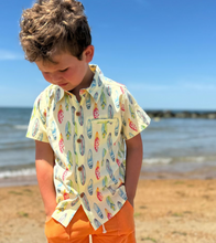 Load image into Gallery viewer, Me and Henry Maui Shirt Lemon Surfboard
