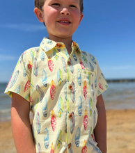 Load image into Gallery viewer, Me and Henry Maui Shirt Lemon Surfboard
