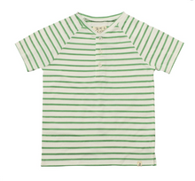 Load image into Gallery viewer, Me and Henry Frigat Raglan Henley Tee Green/White Stripe
