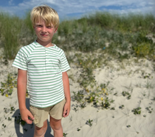 Load image into Gallery viewer, Me and Henry Frigat Raglan Henley Tee Green/White Stripe
