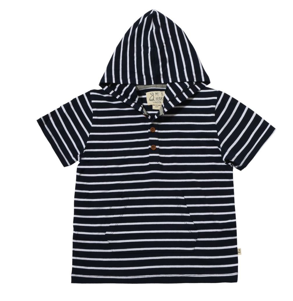 Me and Henry Sennen Hooded Henley Tee Navy/White