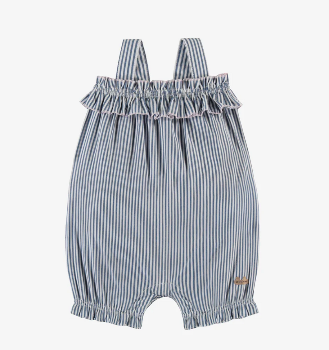 Souris Mini Blue Stripe Poplin Shortie Playsuit