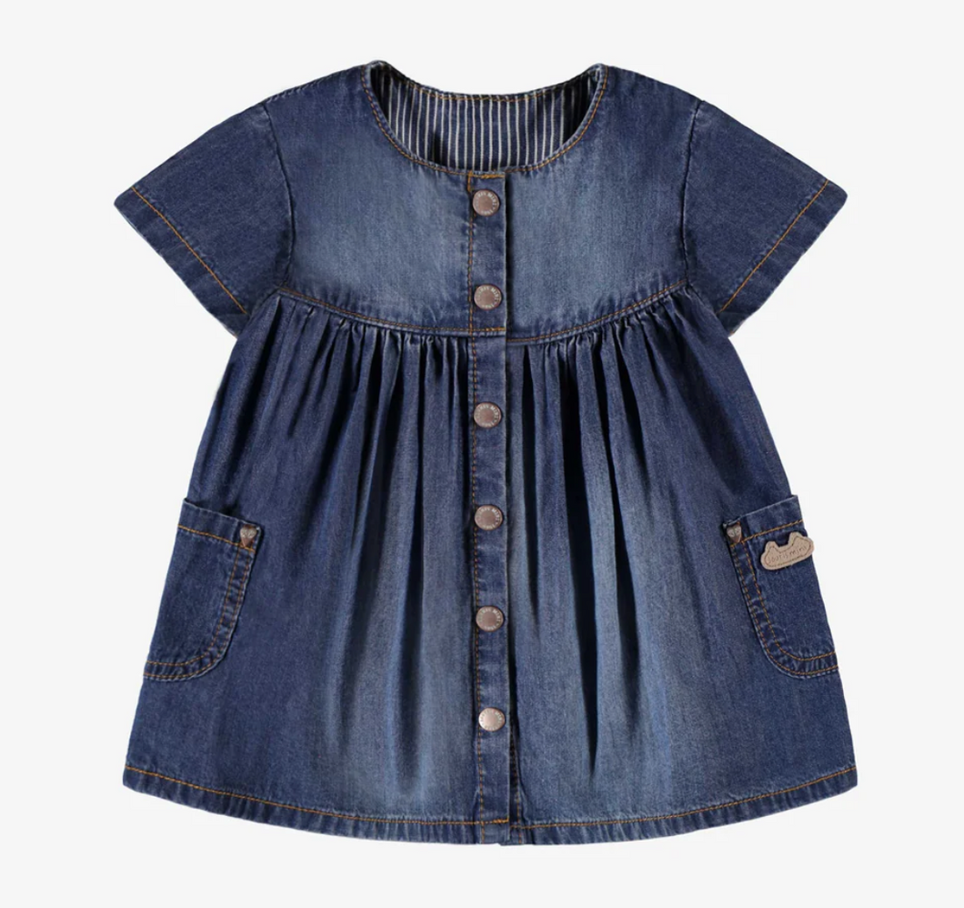 Souris Mini Mid Blue Denim Dress with Faded Effect